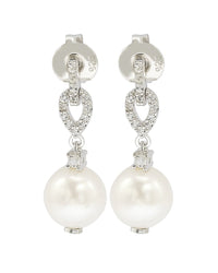 Suzy Levian Silver 0.28 Ct. Tw. Sapphire & 8Mm Pearl Drop Earrings