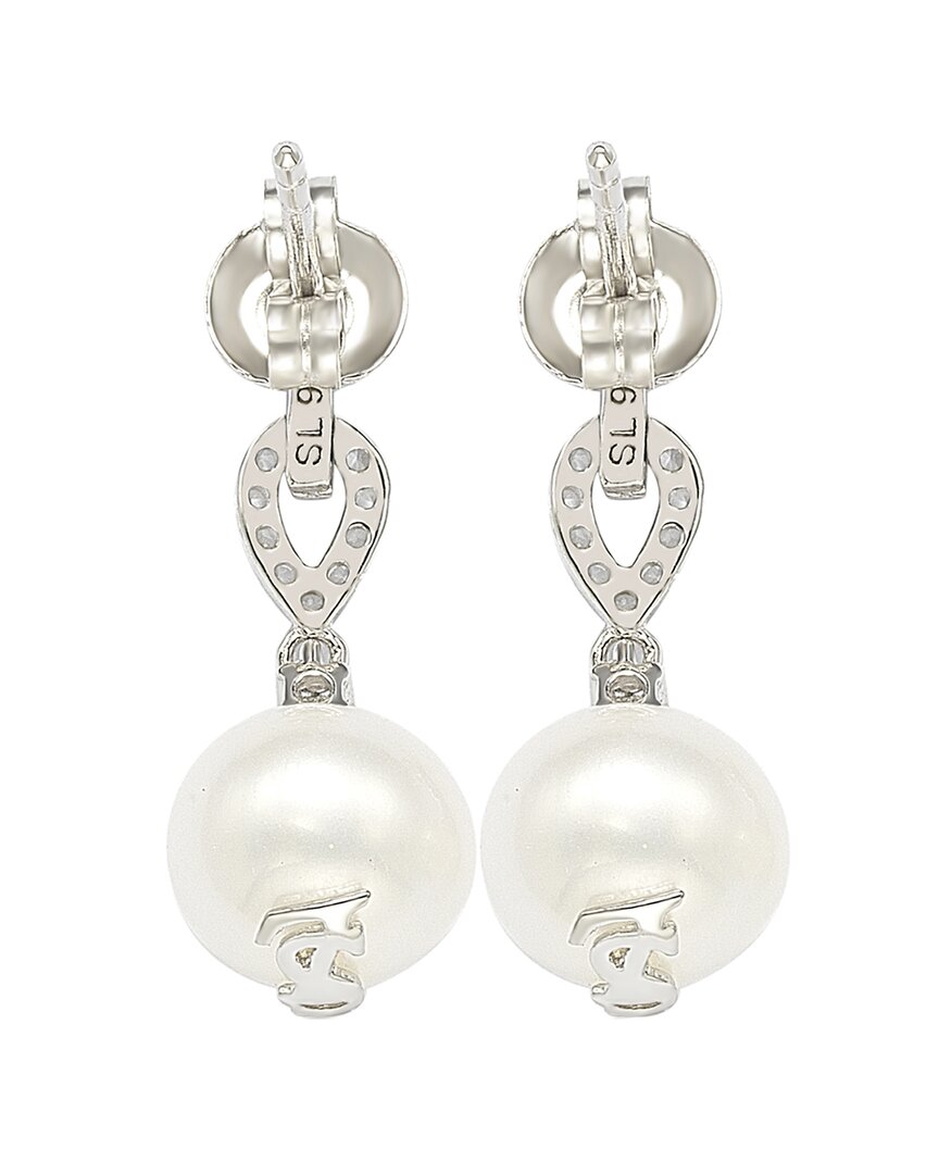 Suzy Levian Silver 0.28 Ct. Tw. Sapphire & 8Mm Pearl Drop Earrings