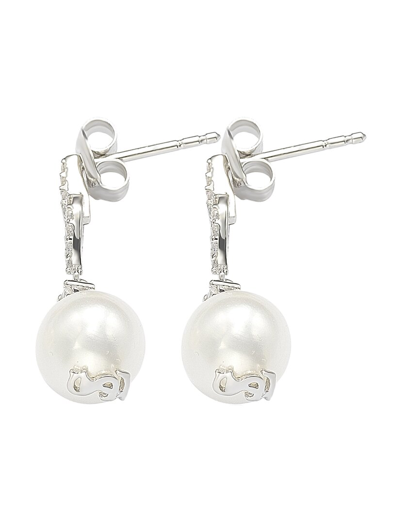 Suzy Levian Silver 0.28 Ct. Tw. Sapphire & 8Mm Pearl Drop Earrings