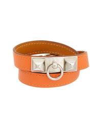 Hermès Hermès Leather Rivale Double Tour Silver Gloves Bracelet (Authentic Pre-Loved)