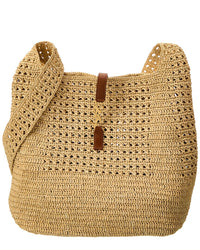 Saint Laurent Crochet Raffia & Leather Hobo Bag