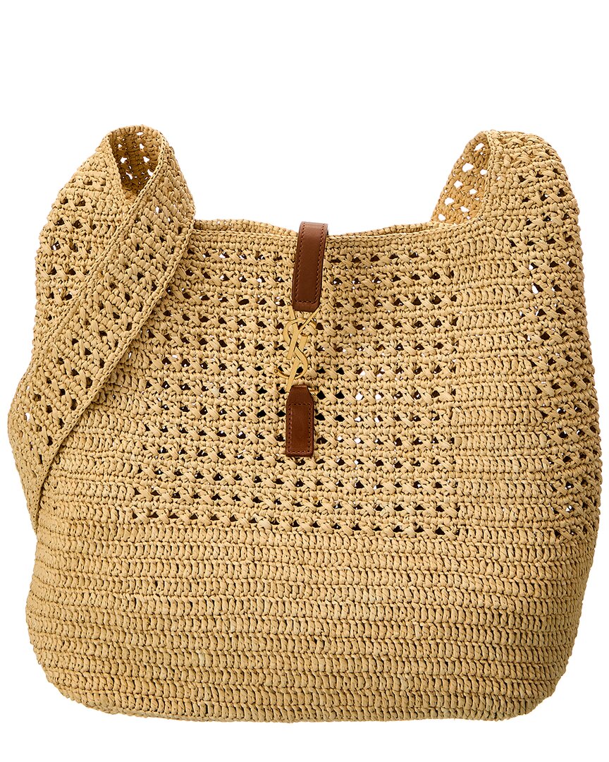 Saint Laurent Crochet Raffia & Leather Hobo Bag