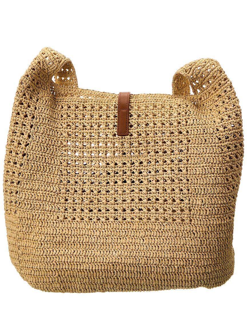Saint Laurent Crochet Raffia & Leather Hobo Bag