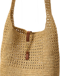 Saint Laurent Crochet Raffia & Leather Hobo Bag