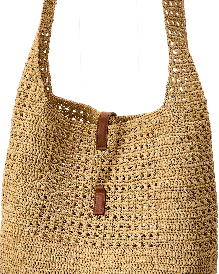 Saint Laurent Crochet Raffia & Leather Hobo Bag