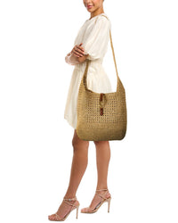 Saint Laurent Crochet Raffia & Leather Hobo Bag