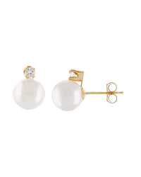 Masako Pearls 14K 0.10 Ct. Tw. Diamond & 7-8Mm Akoya Pearl Earrings