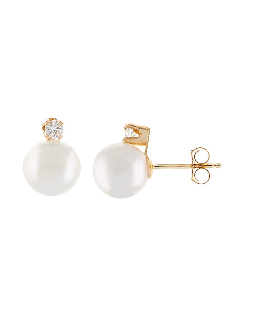 Masako Pearls 14K 0.10 Ct. Tw. Diamond & 7-8Mm Akoya Pearl Earrings