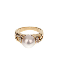 Pre-Owned Bulgari 18K 0.30 Ct. Tw. Diamond & 9.2Mmmm Pearl Cocktail Ring (Authentic