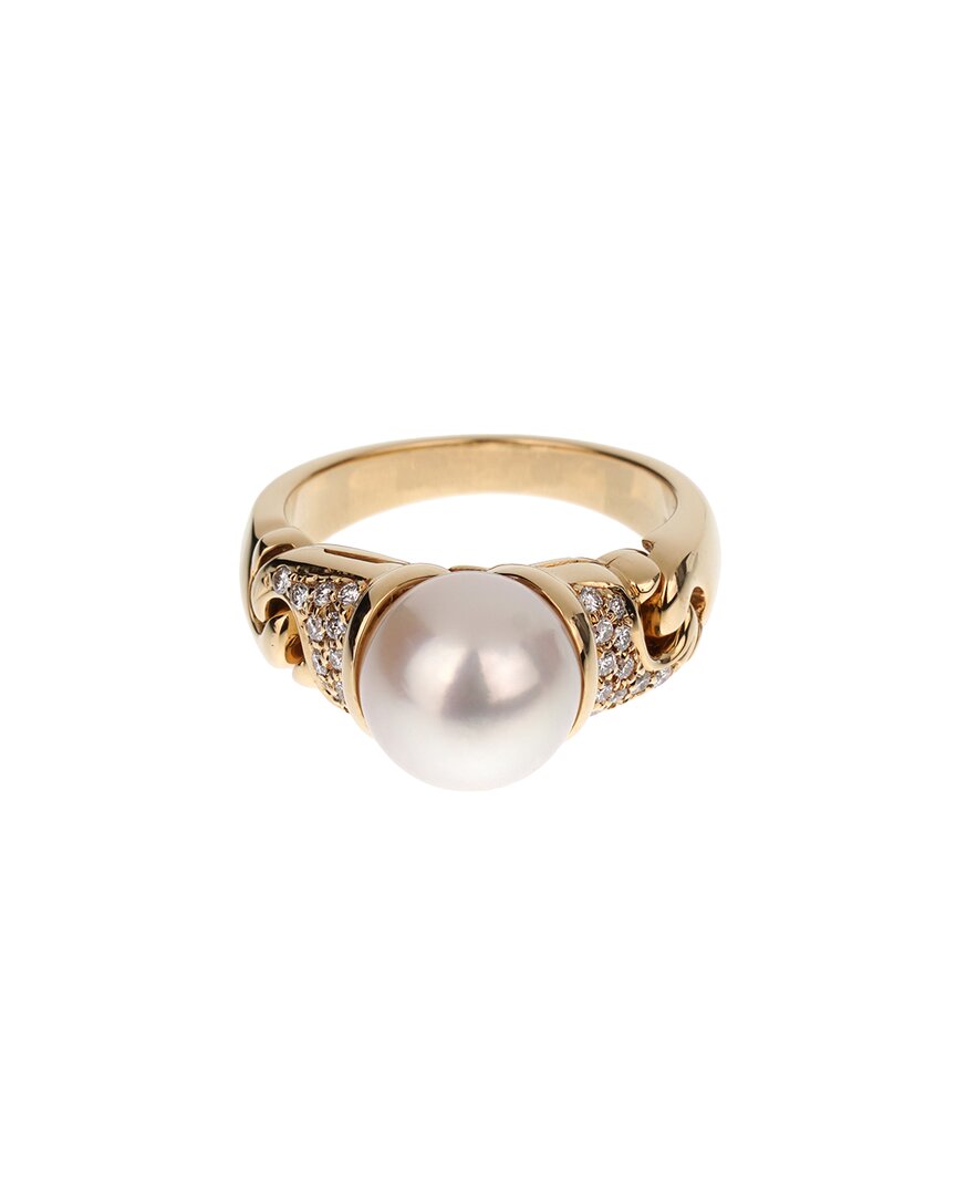 Pre-Owned Bulgari 18K 0.30 Ct. Tw. Diamond & 9.2Mmmm Pearl Cocktail Ring (Authentic