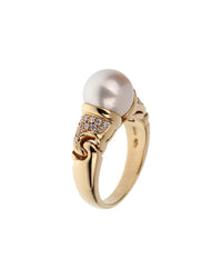 Pre-Owned Bulgari 18K 0.30 Ct. Tw. Diamond & 9.2Mmmm Pearl Cocktail Ring (Authentic
