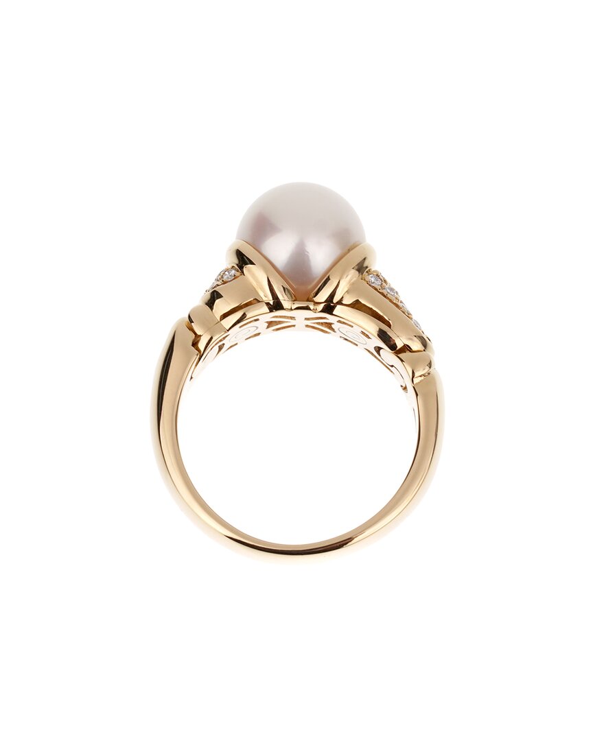 Pre-Owned Bulgari 18K 0.30 Ct. Tw. Diamond & 9.2Mmmm Pearl Cocktail Ring (Authentic