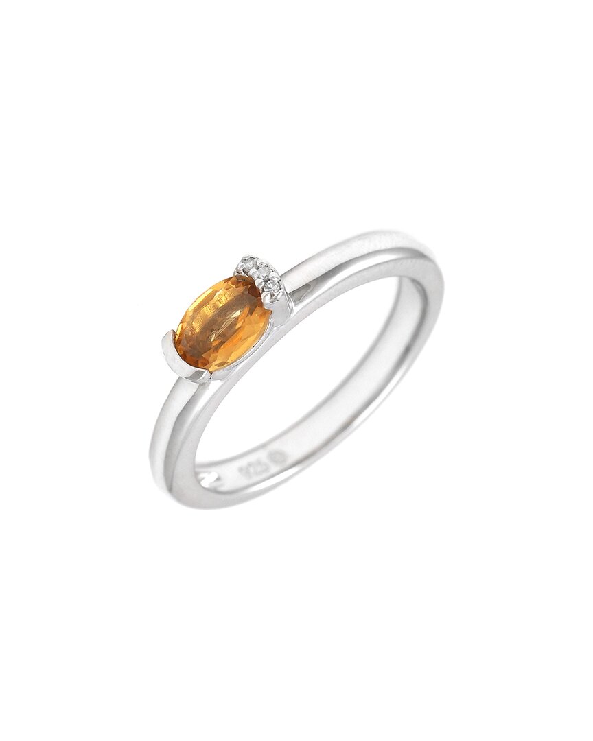 Silver 0.46 Ct. Tw. Diamond & Citrine Ring