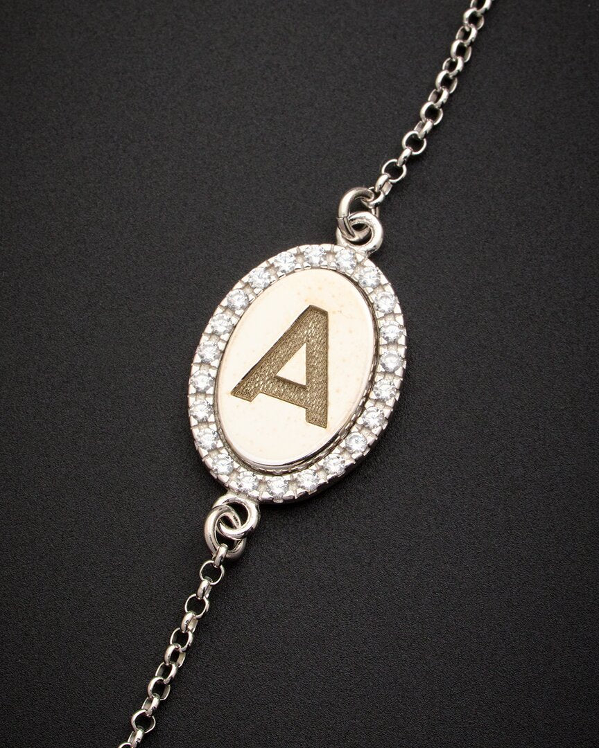 18K Italian Gold Over Silver 0.15 Ct. Tw. Diamond Initial Bracelet