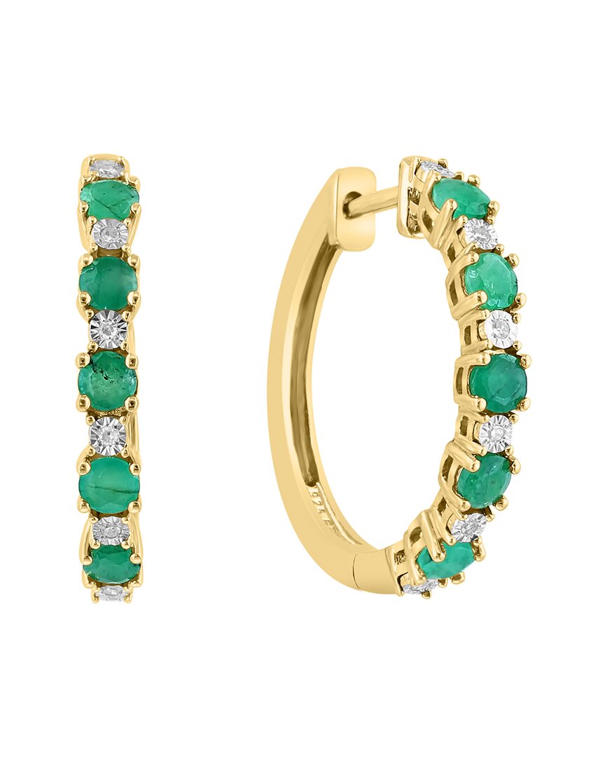 Effy Fine Jewelry 14K Over Silver 0.81 Ct. Tw. Diamond & Emerald Earrings