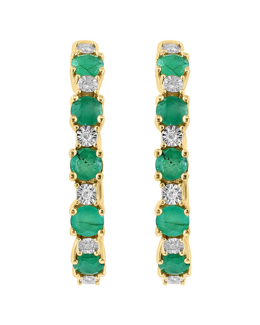 Effy Fine Jewelry 14K Over Silver 0.81 Ct. Tw. Diamond & Emerald Earrings