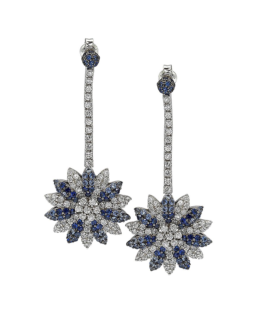 Suzy Levian Suzy Levian 18K & Silver 6.47 Ct. Tw. Diamond & Sapphire Flower Drop Earrings