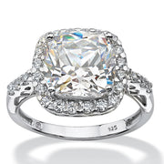 PalmBeach Jewelry Platinum-plated Sterling Silver Cushion Created White Sapphire Halo Engagement Ring Sizes 6-10