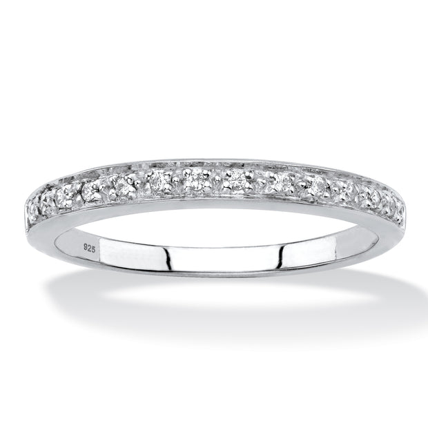 PalmBeach Jewelry Platinum-plated Sterling Silver Genuine Diamond Accent Single Row Stackable Ring Sizes 6-10