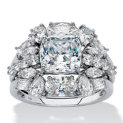PalmBeach Jewelry Platinum-plated Sterling Silver Cushion Cubic Zirconia Jacket Bridal Ring Set Sizes 6-10