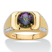 PalmBeach Jewelry Men's Yellow Gold-plated Sterling Silver Round Genuine Mystic Fire Topaz and Round Cubic Zirconia Ring Sizes 8-13