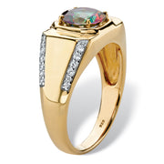 PalmBeach Jewelry Men's Yellow Gold-plated Sterling Silver Round Genuine Mystic Fire Topaz and Round Cubic Zirconia Ring Sizes 8-13
