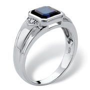 PalmBeach Jewelry Men's Platinum-plated Sterling Silver Cushion Created Blue Sapphire and Diamond Accent Octagon Ring Sizes 8-13