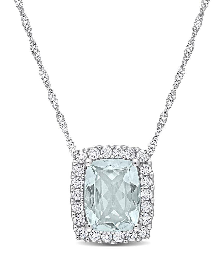 Rina Limor 14K 2.24 Ct. Tw. Diamond & Aquamarine Rectangle Halo Pendant