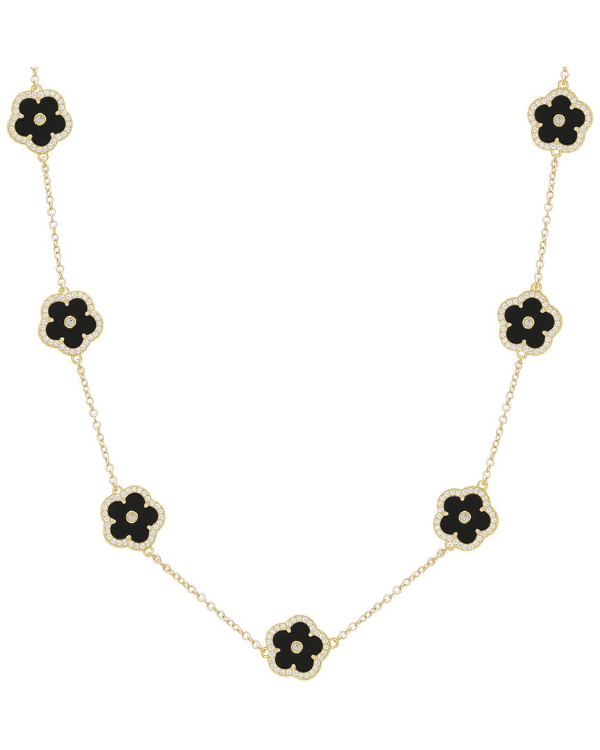 JANKUO Jankuo Flower 14K Plated Lab-Grown Onyx Cz Station Necklace