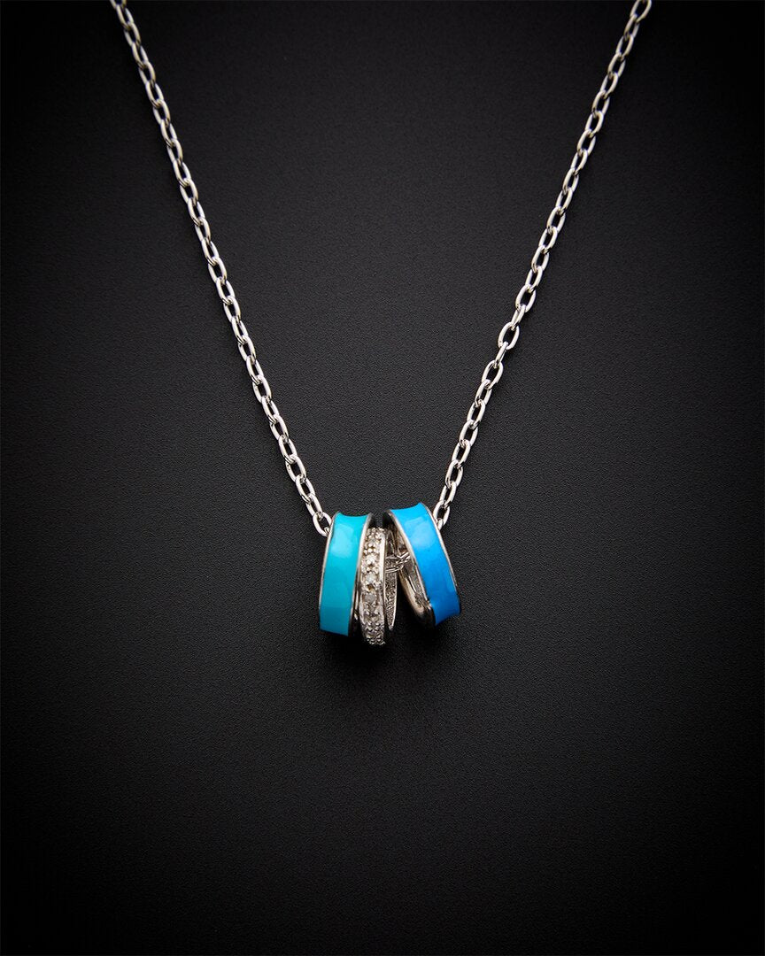 18K Italian Gold Over Silver 0.15 Ct. Tw. Diamond Three Ring Necklace