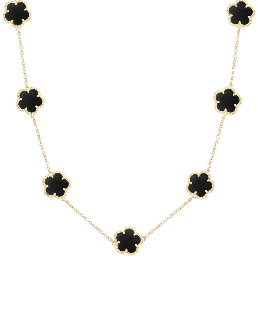 JANKUO Jankuo Flower 14K Plated Onyx Cushion Station Necklace