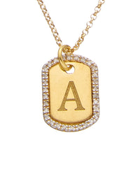 Meshmerise 18K Over Silver 0.20 Ct. Tw. Diamond Dog Tag Initial Necklace (A-Z)