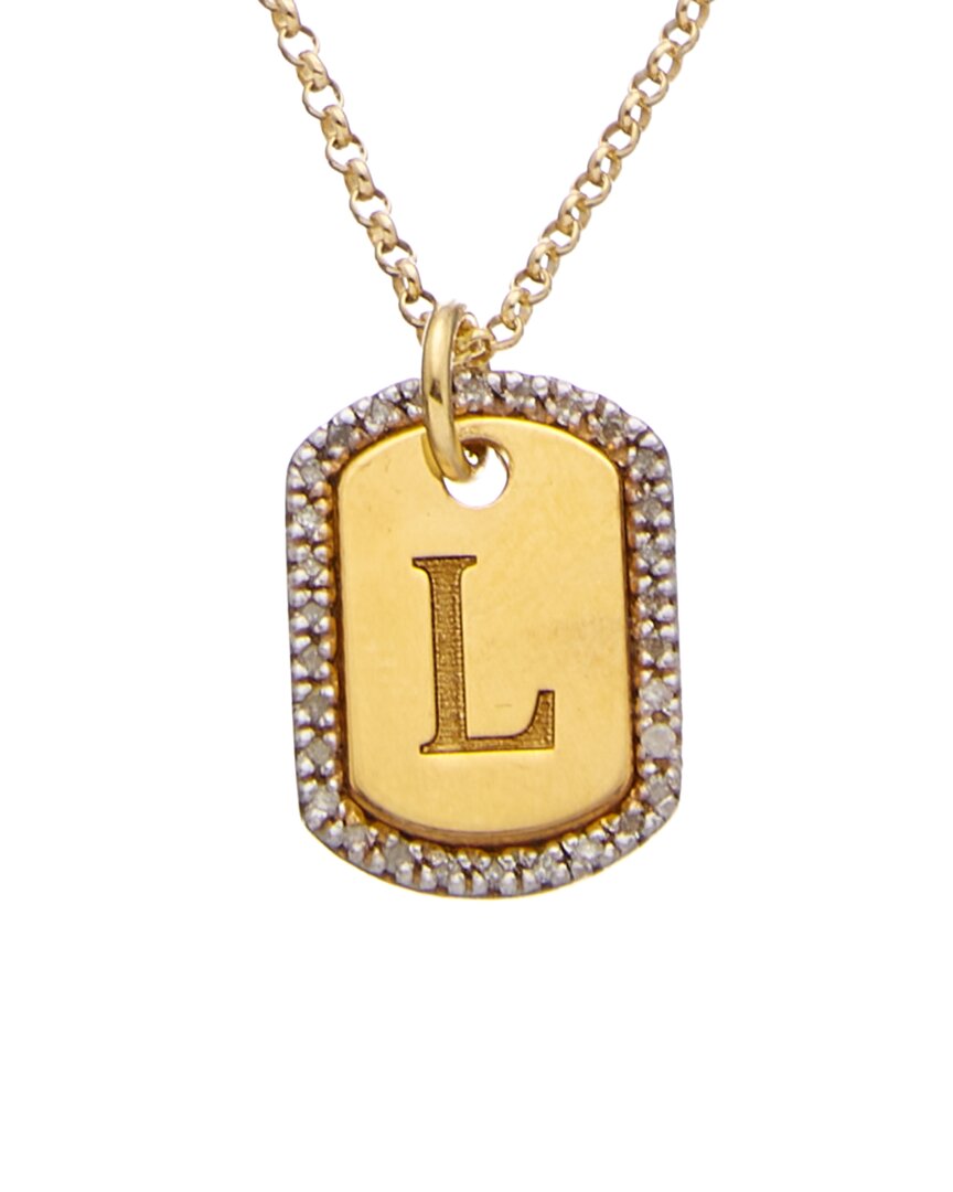 Meshmerise 18K Over Silver 0.20 Ct. Tw. Diamond Dog Tag Initial Necklace (A-Z)