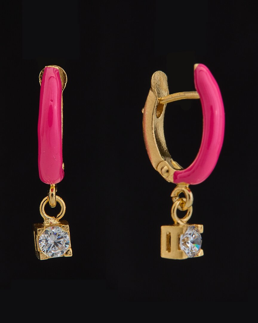 18K Italian Gold Over Silver 0.08 Ct. Tw. Diamond Enamel Dangle Earrings