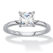 PalmBeach Jewelry Platinum-plated Sterling Silver Princess Cut Created White Sapphire Solitaire Engagement Ring Sizes 6-10