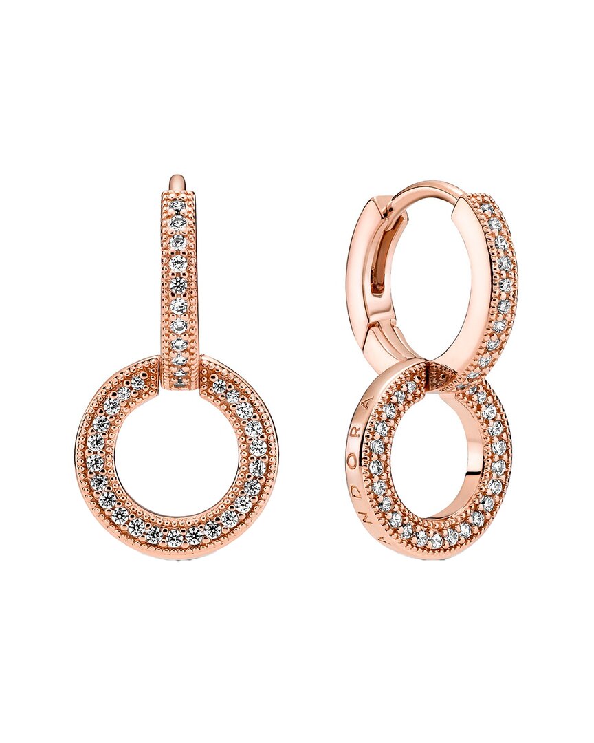 Pandora Pandora Signature 14K Rose Gold Plated Cz Hoop Earrings