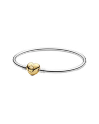 Pandora Pandora Moments 14K & Silver Heart Clasp Bangle, 17