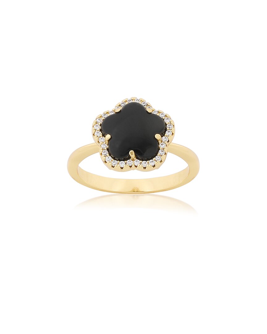 JANKUO Jankuo Flower 14K Plated Onyx Cz Statement Ring