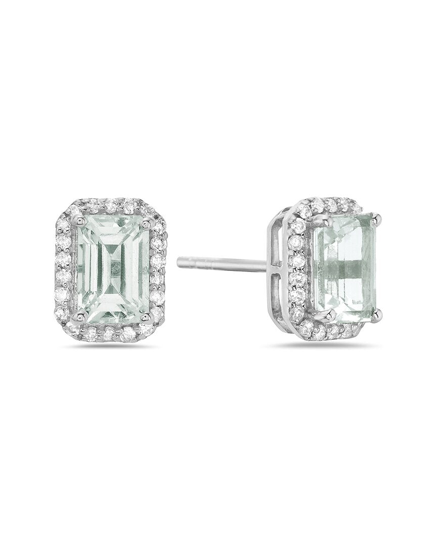Forever Creations 14K 1.23 Ct. Tw. Diamond & Aquamarine Halo Earrings