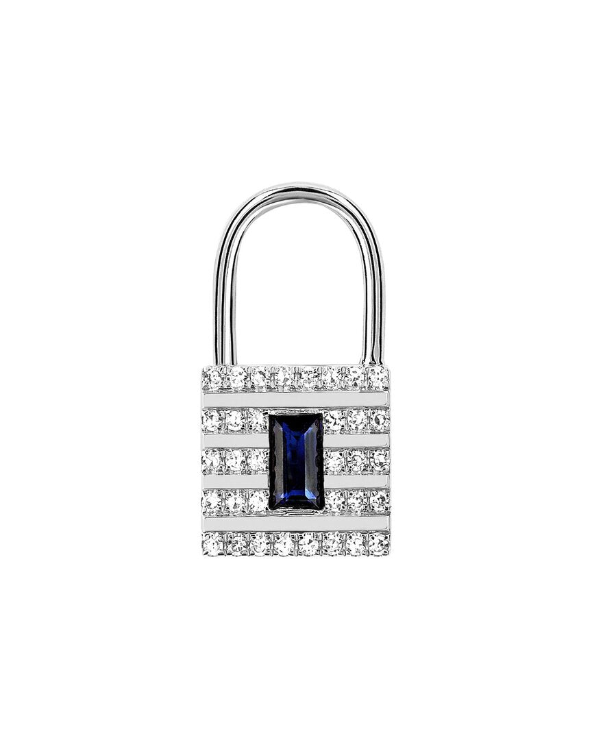 Ef Collection 14K 1.77 Ct. Tw. Diamond & Blue Sapphire Lock Single Earring