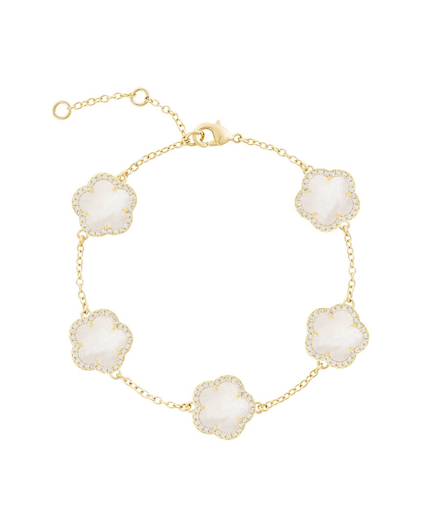 JANKUO Jankuo Flower 14K Plated Mother Of Pearl Cz Station Bracelet