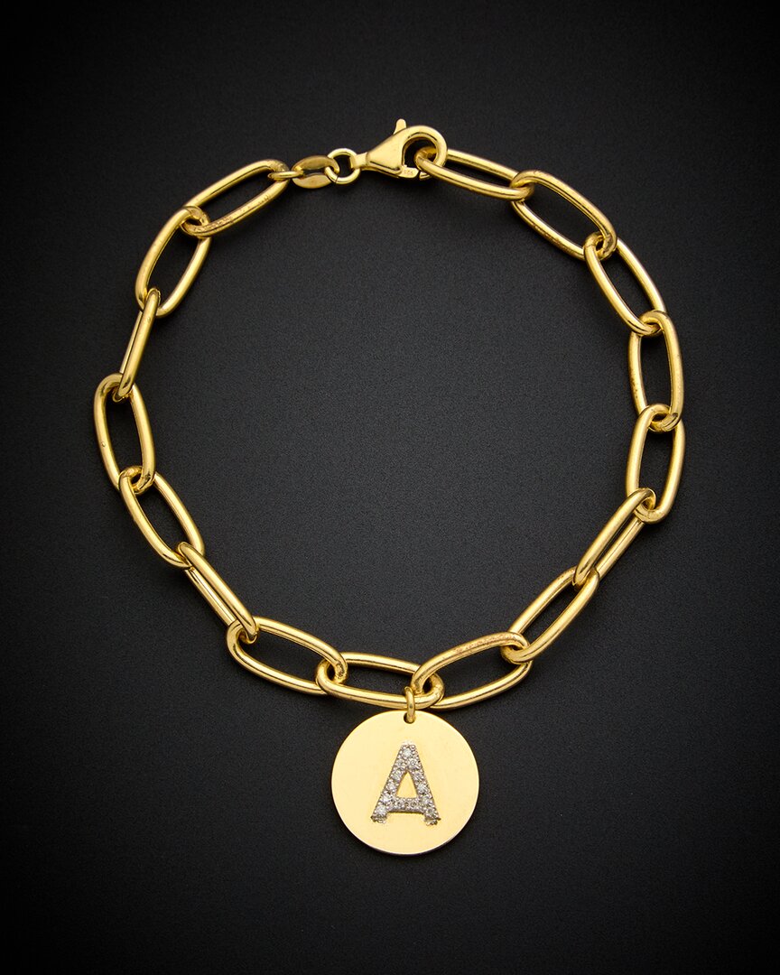 18K Italian Gold Over Silver 0.15 Ct. Tw. Diamond Link Initial Bracelet (A-Z)