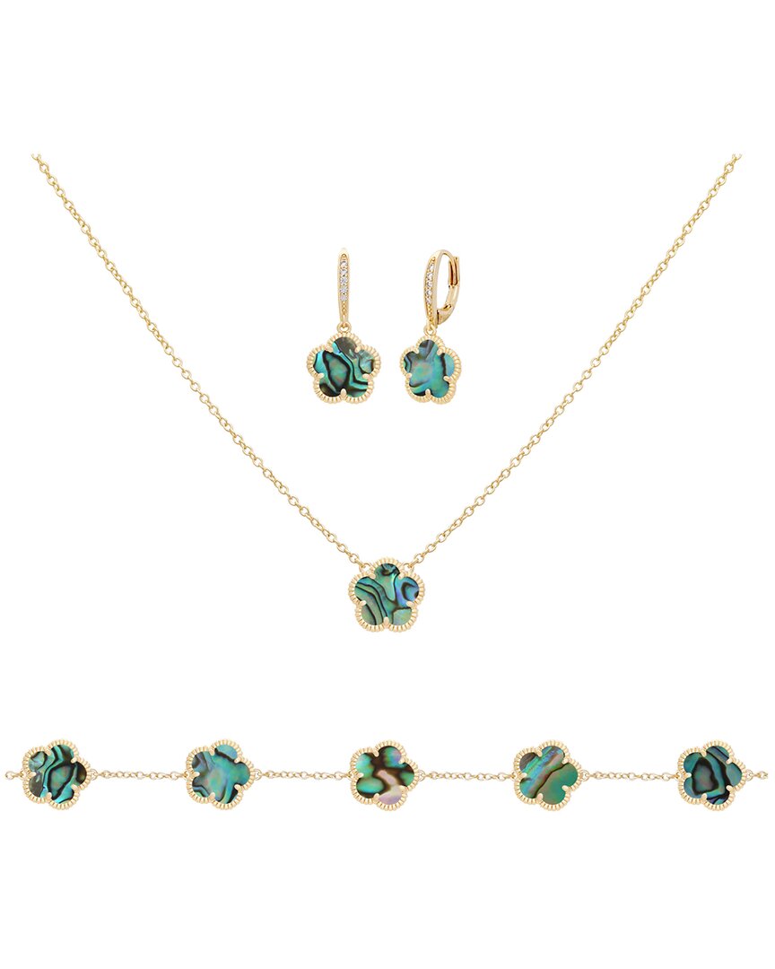 JANKUO Jankuo Flower 14K Plated Cz Earrings, Bracelet & Necklace Set