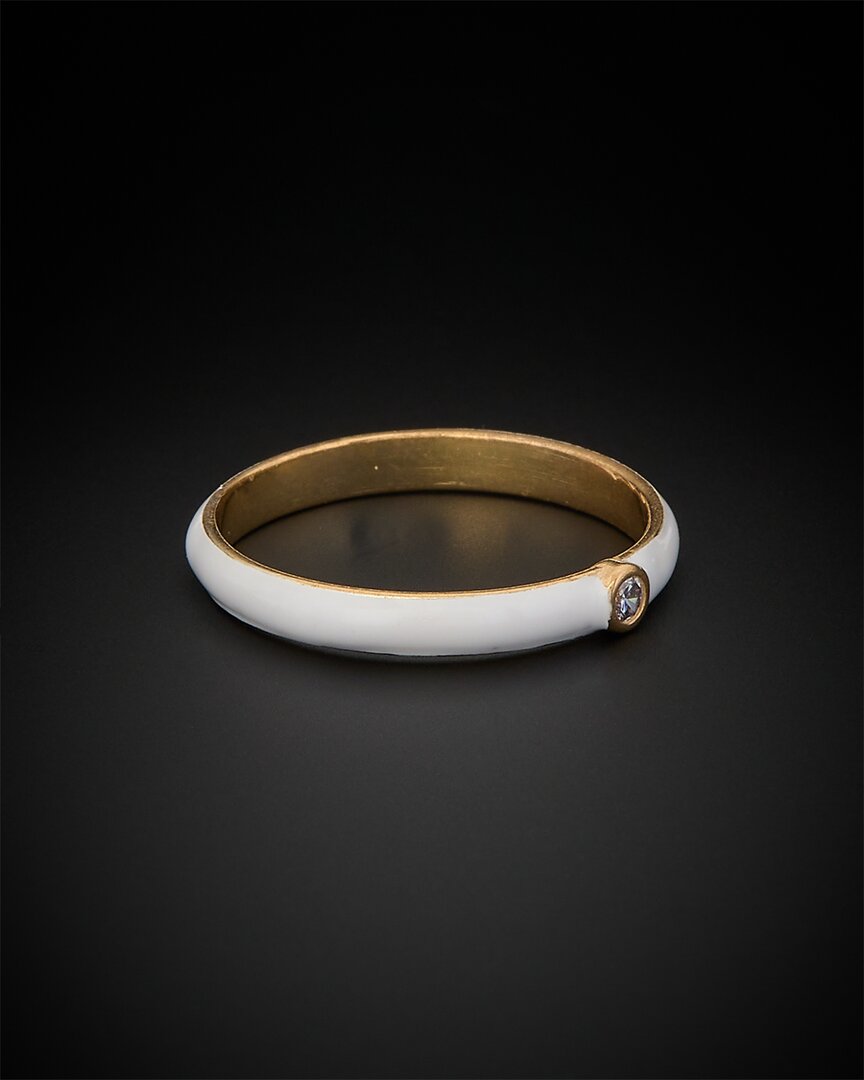 18K Italian Gold Over Silver 0.05 Ct. Tw. Diamond Enamel Ring