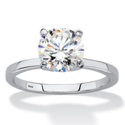 PalmBeach Jewelry Platinum-plated Sterling Silver Round Created White Sapphire Solitaire Engagement Ring Sizes 6-10