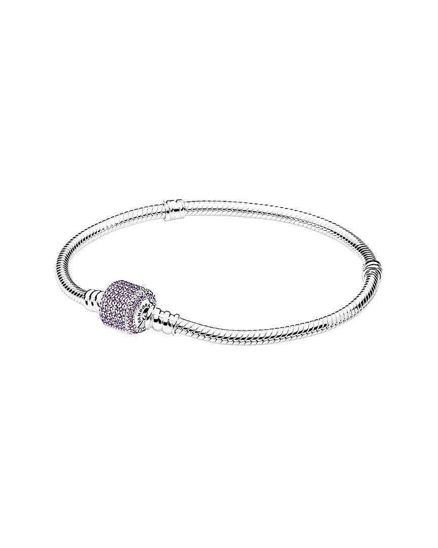 Pandora Pandora Signature Clasp Silver Cz Charm Bracelet, 17
