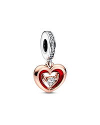 Pandora Moments 14K Rose Gold Plated Cz Radiant Heart Dangle Charm