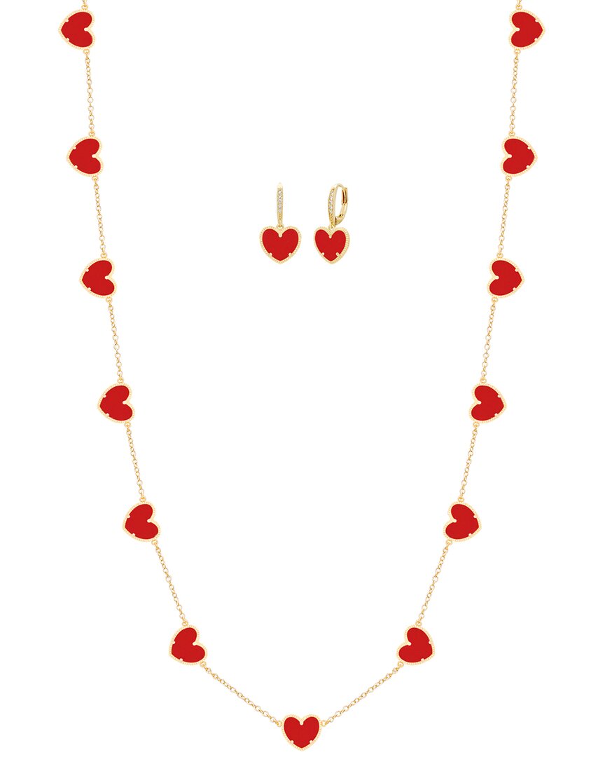 JANKUO Jankuo Heart 14K Plated Cz Earrings & Necklace Set
