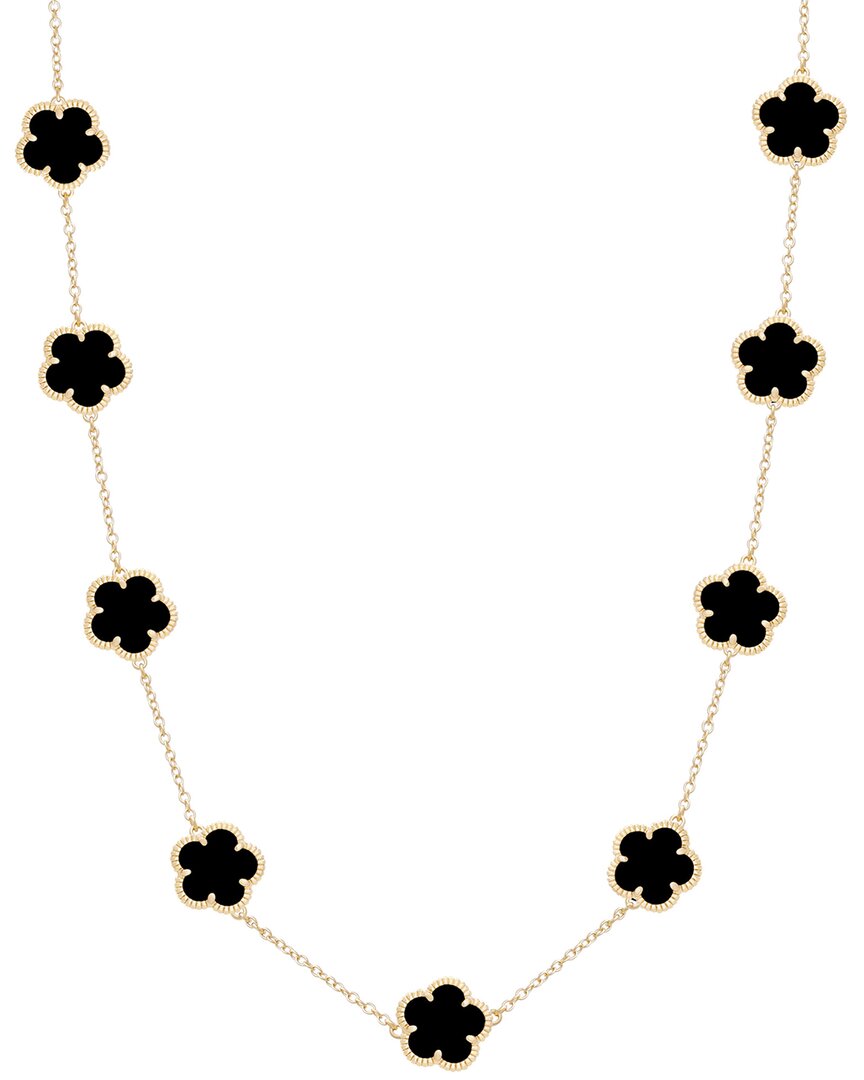 JANKUO Jankuo Flower 14K Plated Onyx Station Necklace