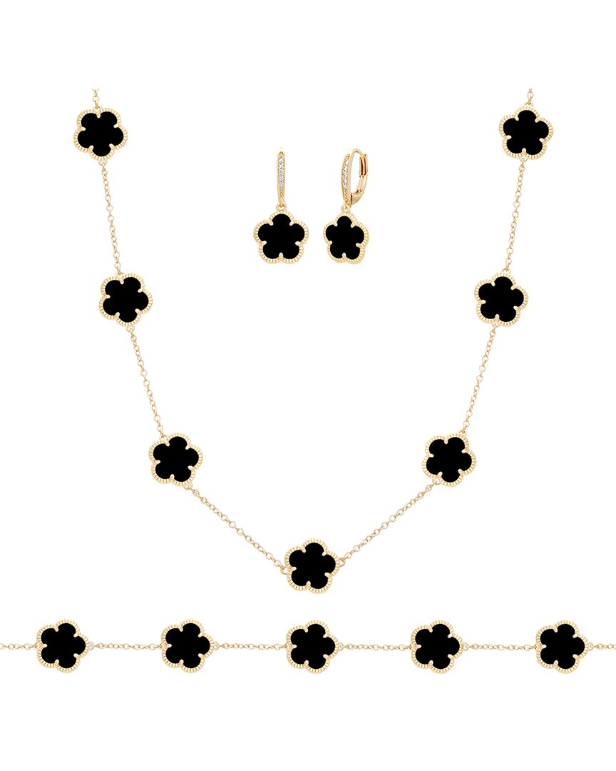 JANKUO Jankuo 14K Plated Onyx Cz Bracelet, Earrings, & Necklace Set